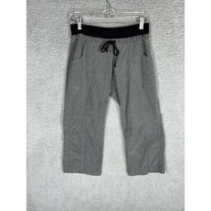Athleta Allegro Capri Pants Gray Black Ruched Hem Drawstring Womens 2